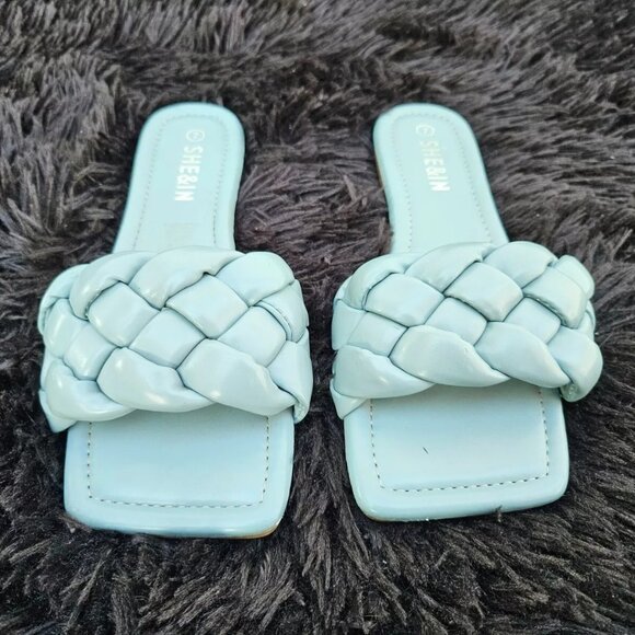 SHE&IN Women Sandal Blue Flat Shoe Faux Leather Shoes Size 7 - Picture 6 of 11